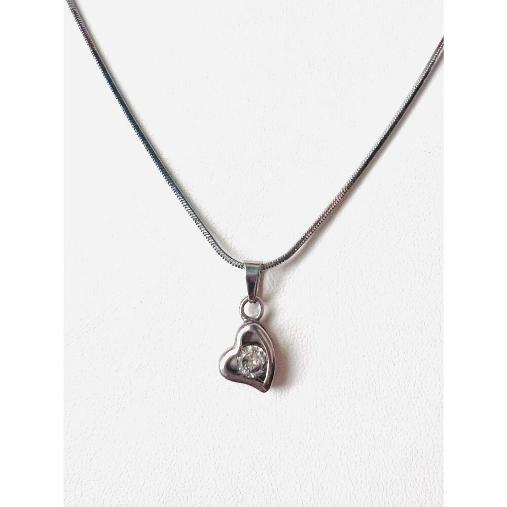 925 Sterling Silver Snake Chain 18” Necklace w/ Heart Pendant Dancing CZ